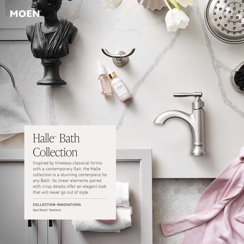 Moen Halle Matte Black One-Handle Single Hole Bathroom Sink Faucet with Optional Deckplate, 84970BL