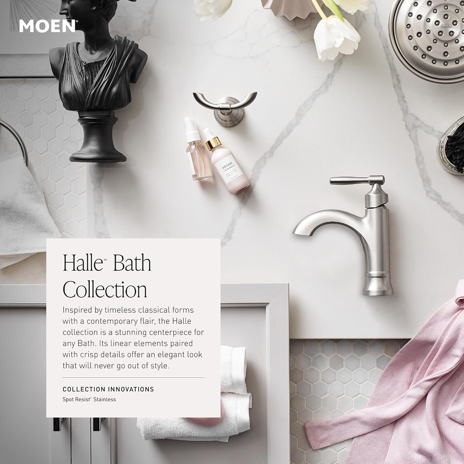 Moen Halle Matte Black One-Handle Single Hole Bathroom Sink Faucet with Optional Deckplate, 84970BL