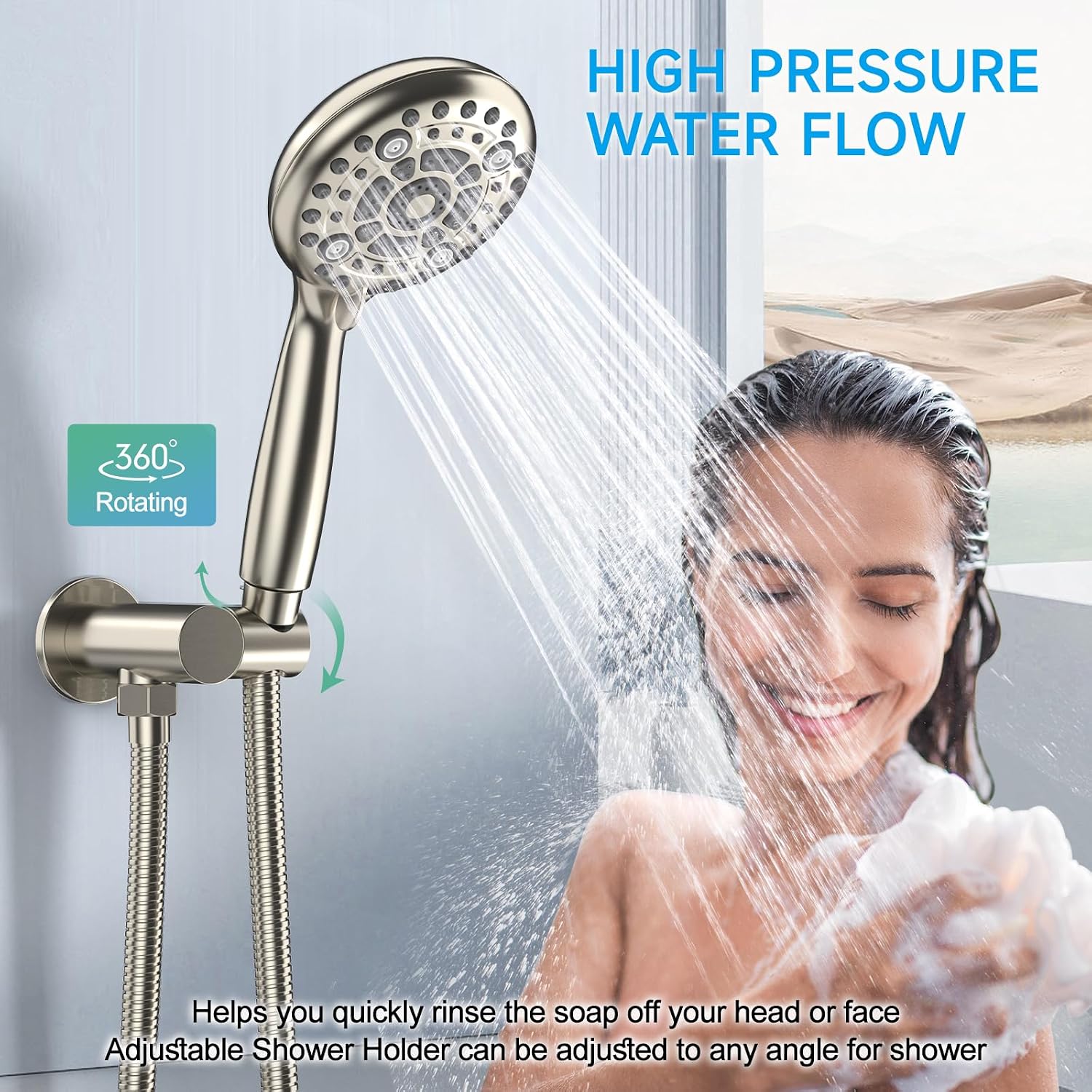 EMBATHER Shower Faucet Sets - Overhead Rain Head Shower System with High Pressure Handheld Complete Combo and Mixer Valve Trim Kit - Brushed Nickel Rainfall Shower Fixture for Luxury Bathroom