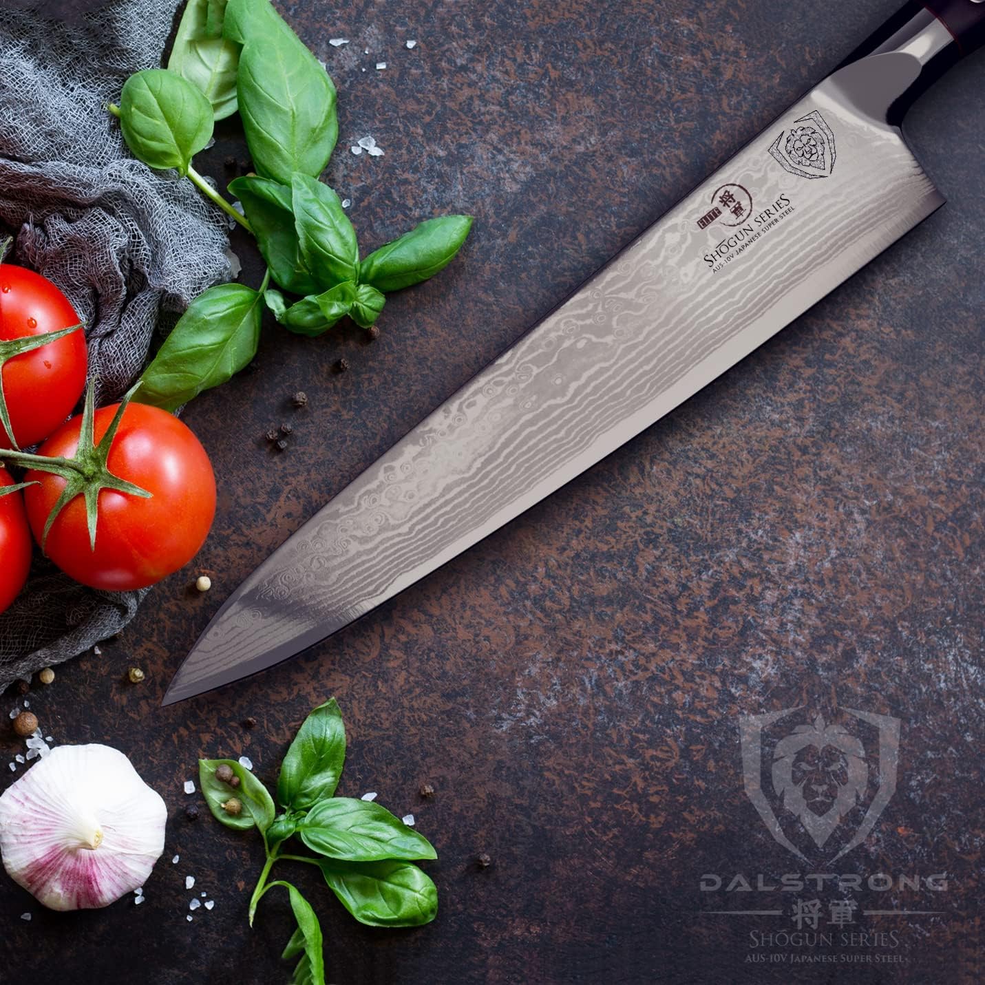 Dalstrong Chef Knife - 9.5 inch Blade - Shogun Series ELITE - Damascus - Japanese AUS-10V Super Steel - Black G10 Handle - Razor Sharp Kitchen Knife - Professional Full Tang Chef's Knife - Sheath