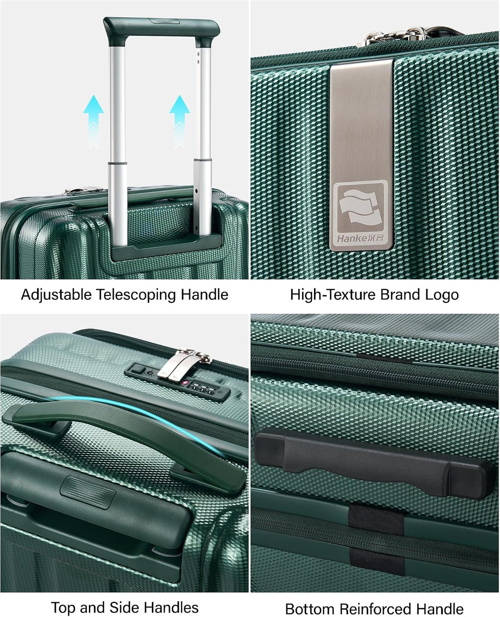 Hanke 24 Inch Expandable Luggage Top Opening Checked Bag Luggage Hard Shell Suitcases with Wheels Lightweight Travel Luggage Medium Suitcase with Lock for Woman Men-Blackish Green