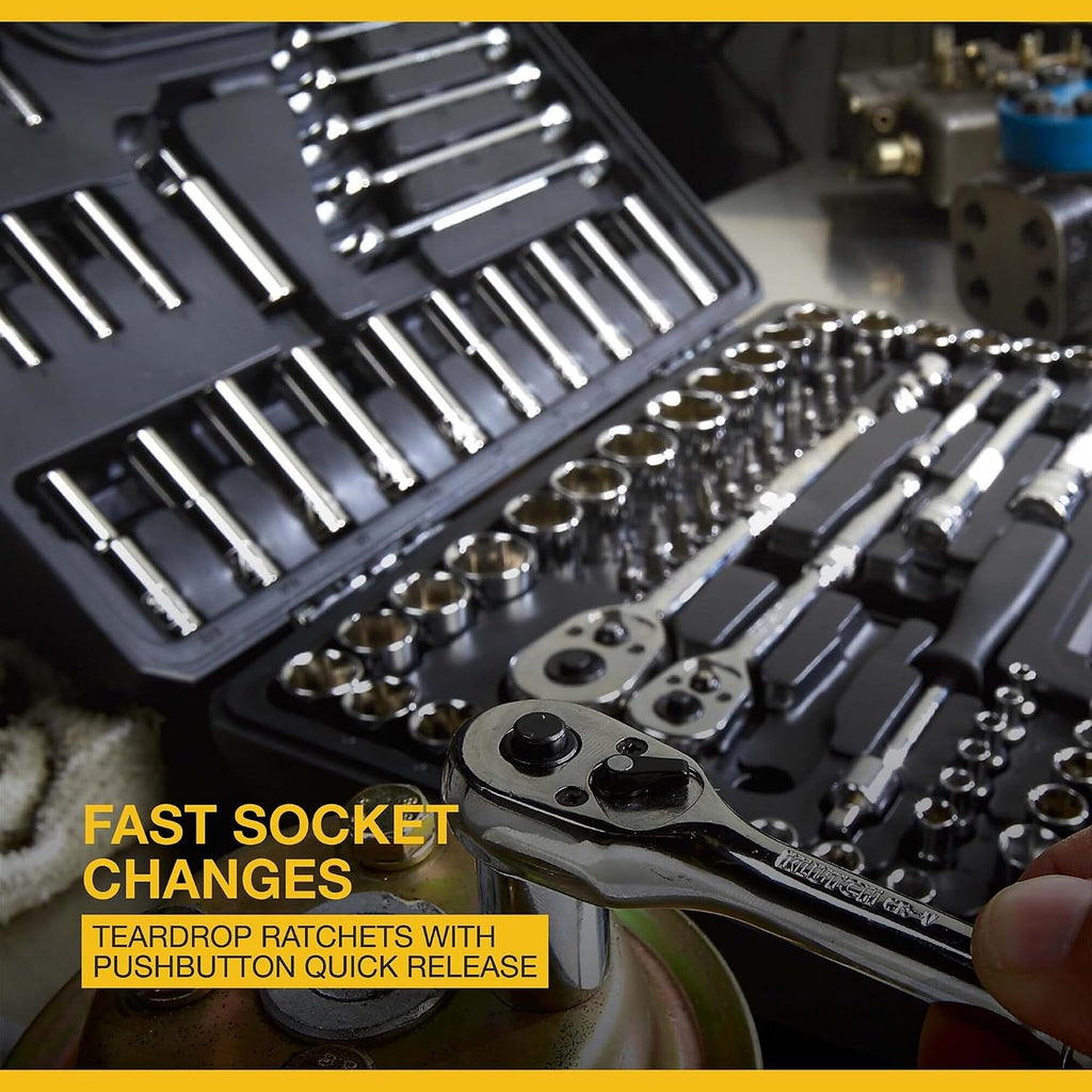 Klutch Mechanic's Socket Set - 97-Pc 1/4in 3/8in. & 1/2in. Drive, SAE & Metric