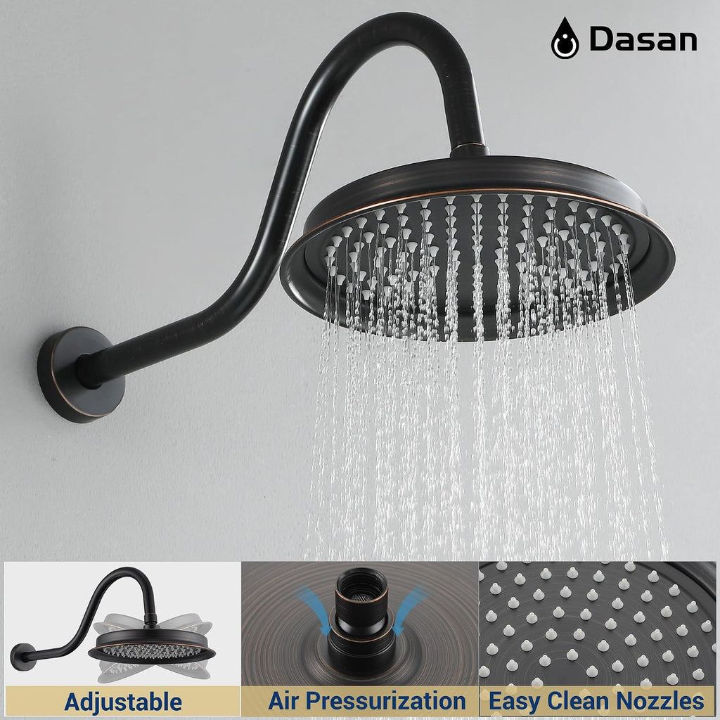 DASAN Oil Rubbed Bronze Shower System with Tub Spout, Tub and Shower Faucet Combo Set with Valve & Trim Kit Bathtub Shower Faucet Set Bathtub Shower System with Rainfall Shower & Handheld, AT309W-ORB