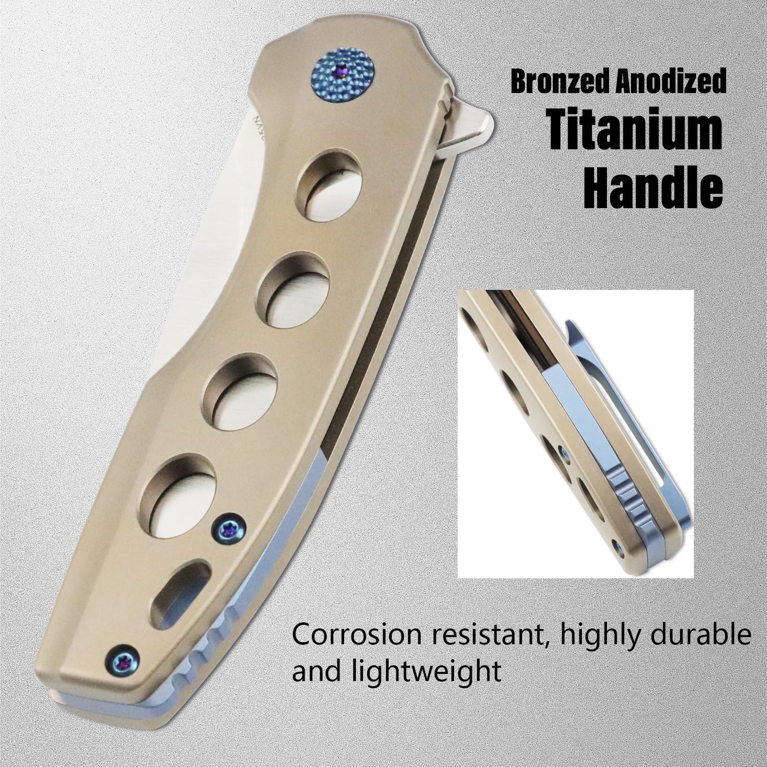 KANSEPT Cassowary Premium Pocket Folding Knives for Men EDC Pocket Knife 2.9'' Satin CPM S35VN Blade Excellent Folding Knife with Bronzed Anodized Titanium Handle EDC K2065A5