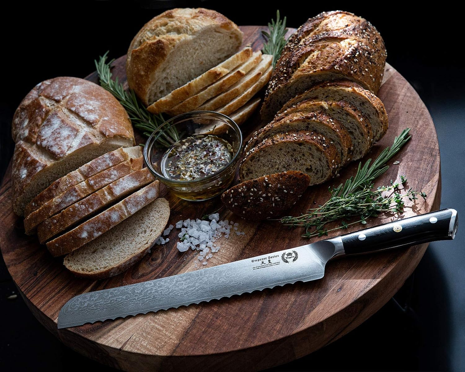 Regalia Bread Knife 10 inch: Professional Serrated Japanese AUS-10 67-Layer Damascus steel ultra sharp blade w/G-10 Ergonomic handle