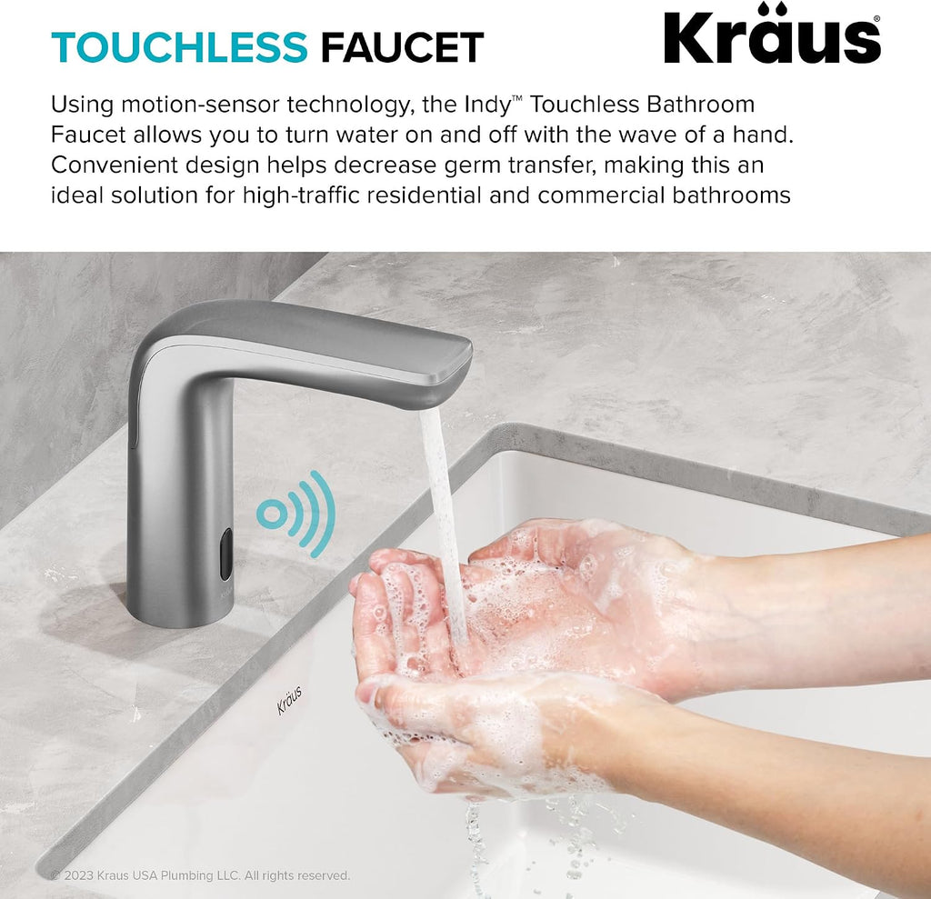 KRAUS Indy Touchless Sensor Bathroom Faucet with Control Box and Temperature Mixer in Spot Free Stainless Steel, KSB-10001SFS