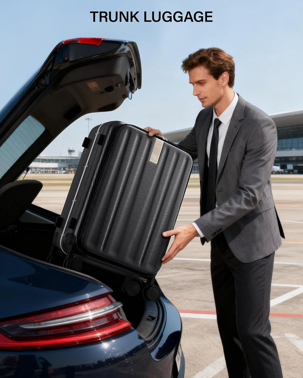Hanke 24 Inch Checked Luggage PC Hard Shell Suitcases for Travel Front Opening Aluminum Frame Travel Luggage Rolling Suitcase with Wheels.(Jet Black)