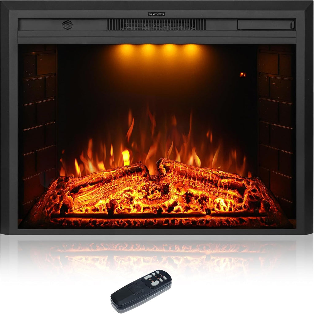 33 inch Electric Fireplace, Wall Fireplace Electric with Remote Control, Realistic Log and Crackling Sound, Overheating Protection and Timer, 750/1500W Black