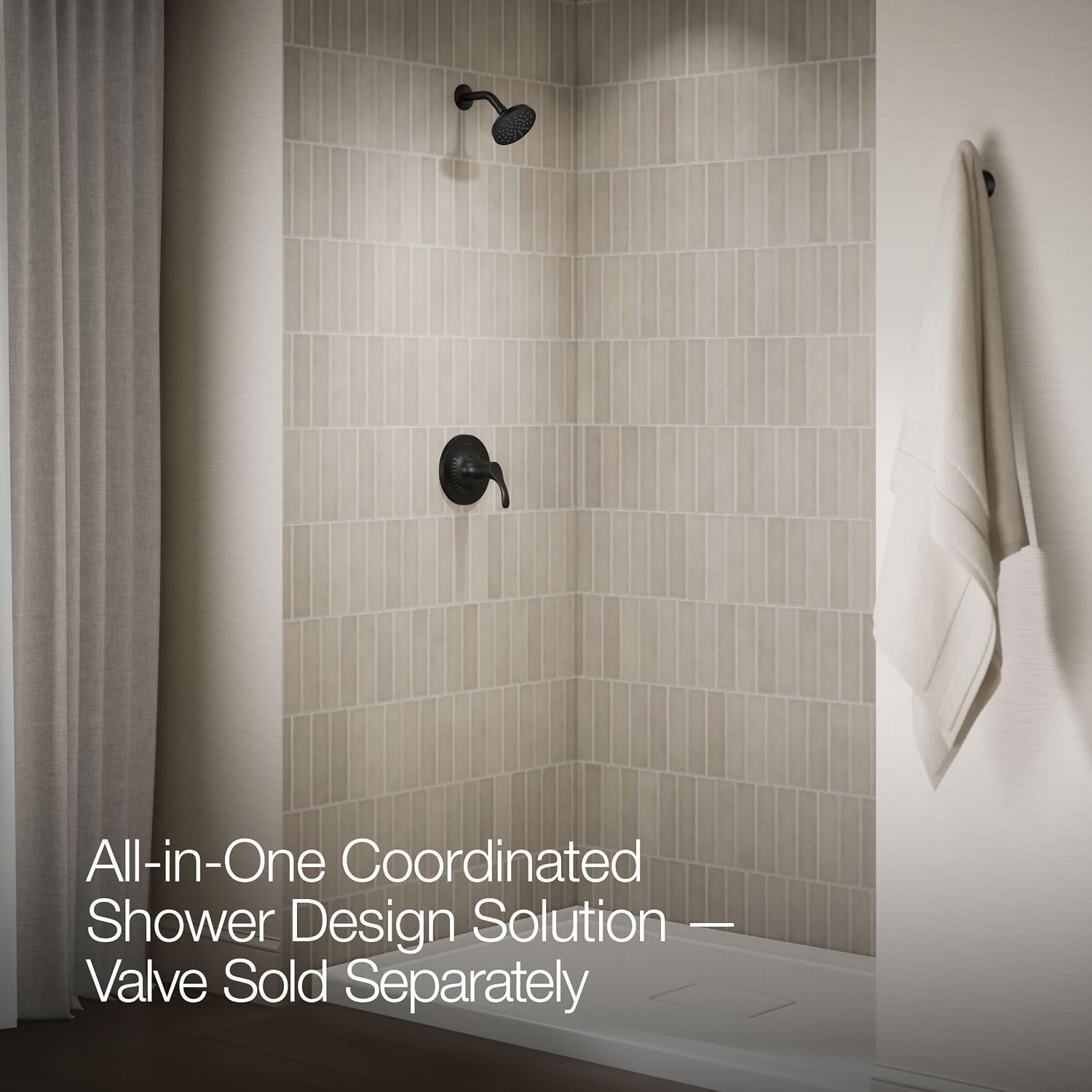 KOHLER TS27392-4G-BL Simplice Rite-Temp Shower Trim Set with Single-Function Showerhead 1.75 GPM, Includes Faceplace with Level Handle and Shower Arm and Flange, Matte Black