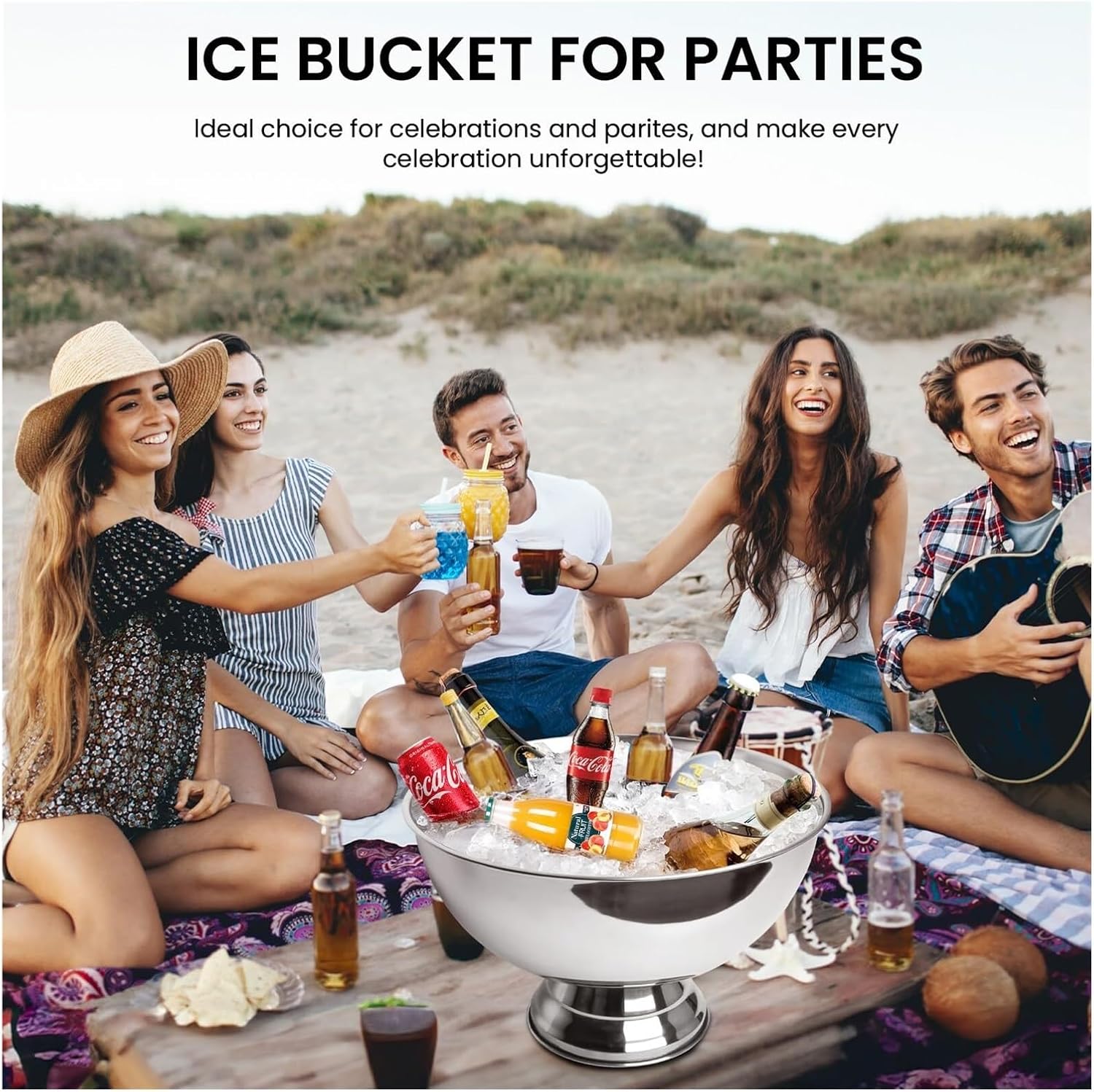 13.5L Stainless Steel Ice Bucket for Parties, Large Beverage Tub with Scoop, Insulated Drink Cooler for Weddings, Bars, and Outdoor Events
