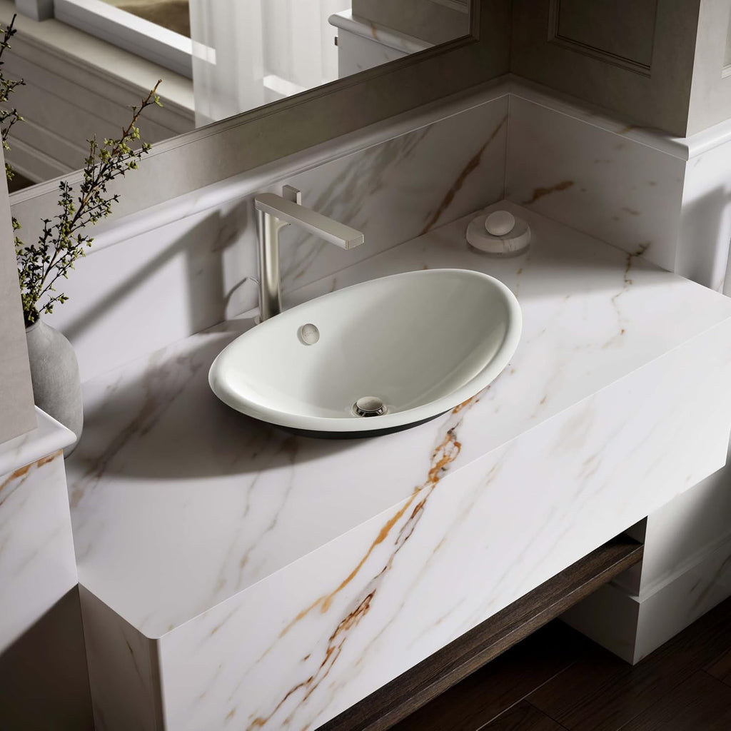 KOHLER K-5403-P5-NY Iron Plains Wading Pool Oval Bathroom Sink with Iron Black Painted Underside, Dune