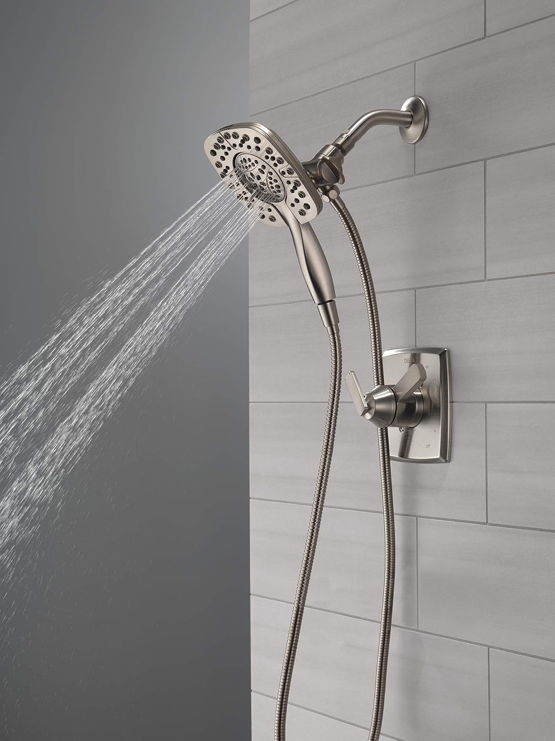 DELTA Ashlyn 17 Series Dual-Function Shower Trim Kit with 2-Spray Touch-Clean In2ition 2-in-1 Hand Held Shower Head with Hose, Stainless T17264-SS-I (Valve Included)