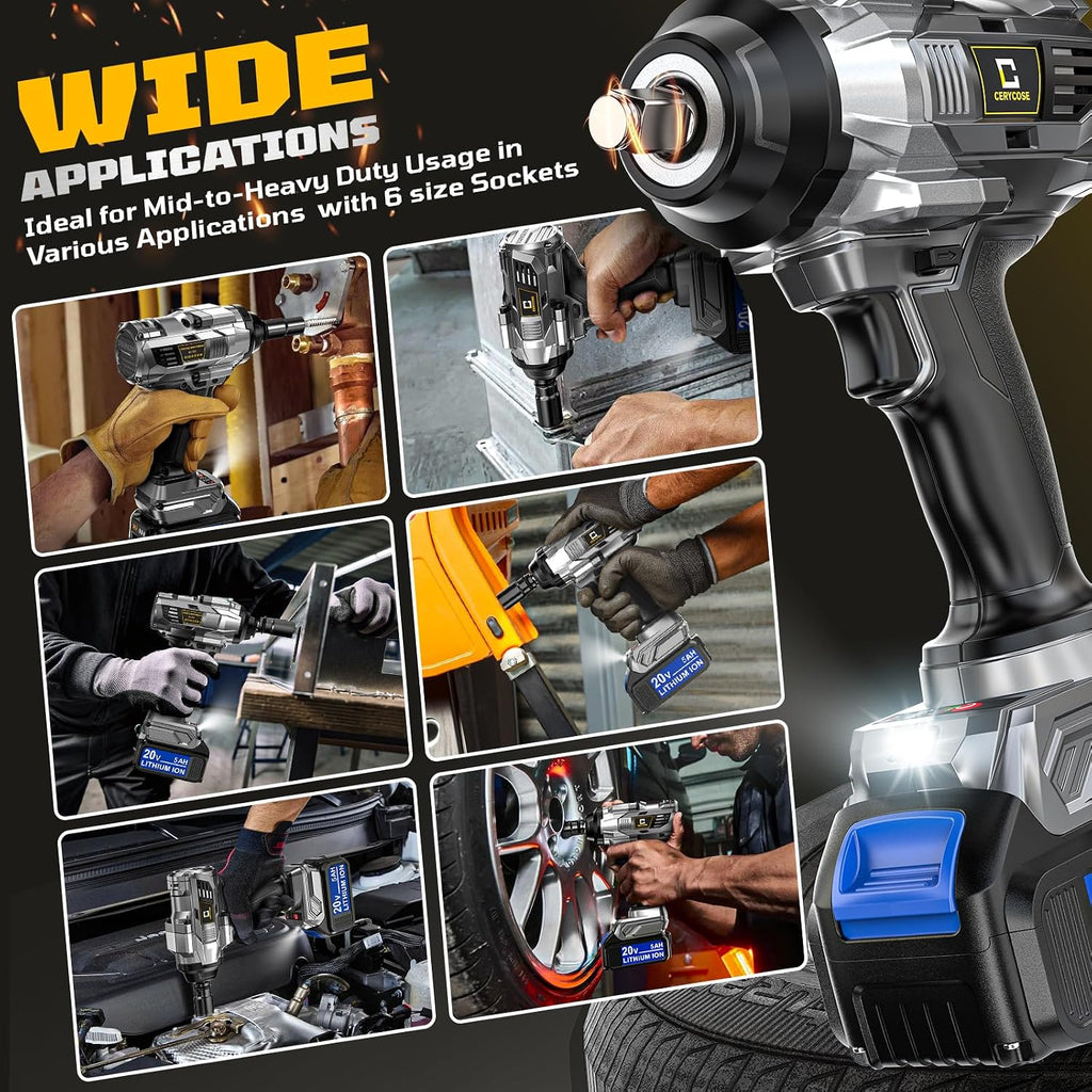 Cordless Impact Wrench Compatible with Dewalt Battery, 900FT-LBS Brushless Electric Impact Gun Includes LED Work Light, 2100RPM High Torque Impact Driver, with 2 * 5AH battery 3A 60W Fast Charger