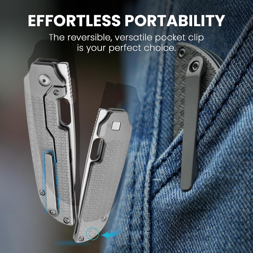 Kizer Varatas Pocket Knife, 3.27 Inches S35VN Blade Folding EDC Knife with Titanium Handle, Thumb Hole Opener Folding Hunting Knives Ki3637A1