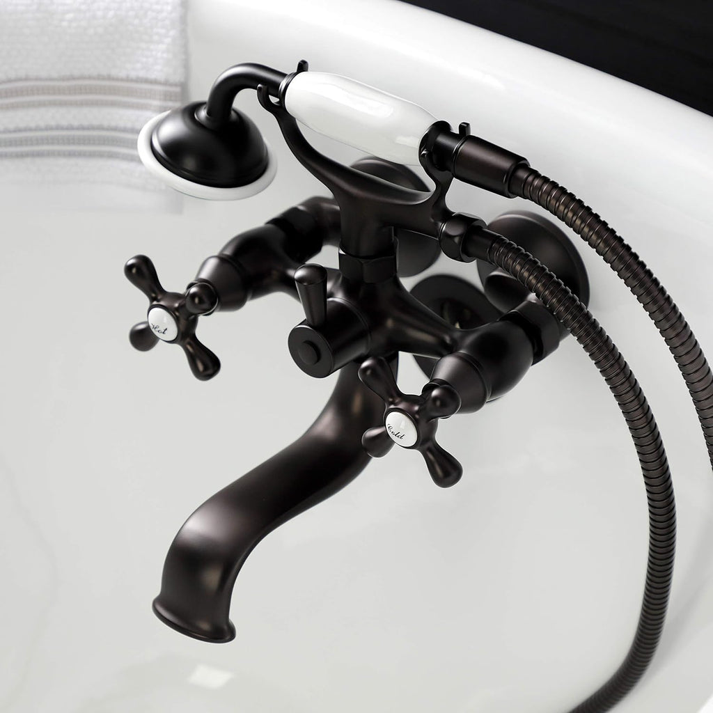 Kingston Brass KS225ORB Kingston Wall Mount Clawfoot Tub Faucet with Hand Shower, Oil Rubbed Bronze