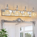 4-Light Vintage Bathroom Vanity Light Fixture Industrial Chrome with Glass Shade Vanity Light Fixtures Over Mirror Glass Bathroom Vanity Lighting Fixtures G9 Bulb Wall Lights