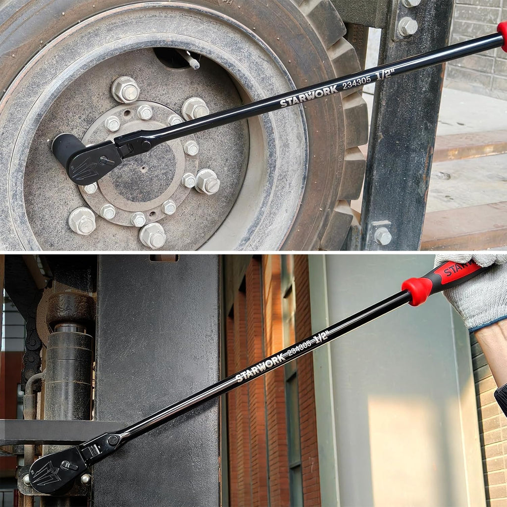 STARWORK TRUE MECHANIC™ 1/2' Drive 90 Tooth Dust-Proof Black Chrome Locking Flex Ratchet, 27-3/8' Length