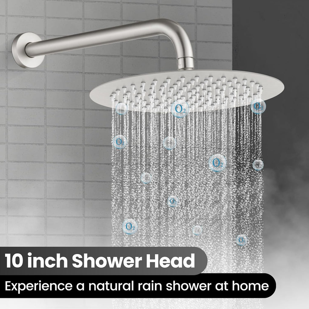 Airuida Shower Faucet Set, Bathtub Faucet Set with 10 Inch Rain Shower Head and Valve,2 Functions Tub Shower Faucet Set for Bathroom-Brushed Nickel