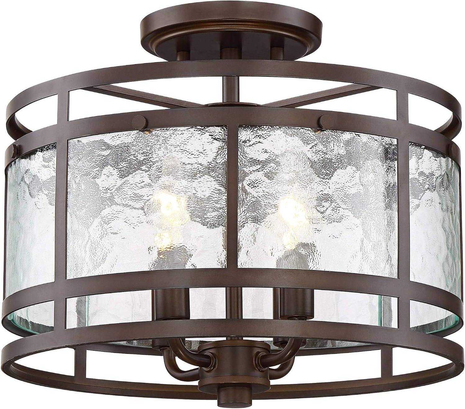 Franklin Iron Works Elwood Finish Rustic Industrial Ceiling Light Semi-Flush Mount Fixture Oil Rubbed Bronze 13 1/4' Wide Water Glass Drum for Cottage Core House Bedroom Hallway Living Room Bathroom