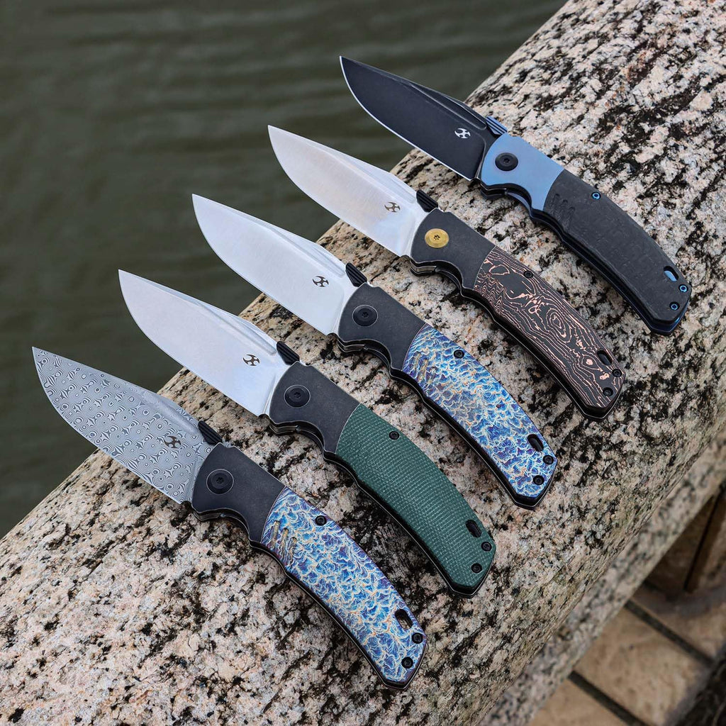 KANSEPT Hinterland Pocket Folding Knives for Men EDC Camping Folding Knife 3.58'' Blackwash CPM S35VN Blade Pocket Folding Knife with Blue Anodized Titanium Twill Carbon Fiber Inlay Handle K1057A1