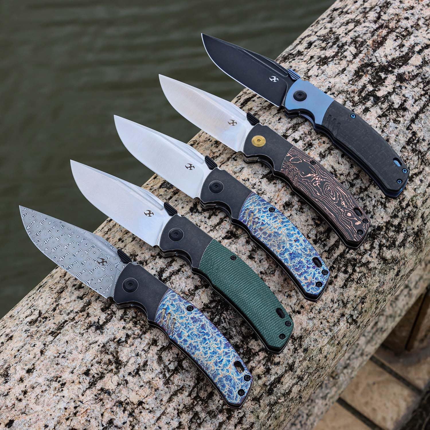 KANSEPT Hinterland Pocket Folding Knives for Men EDC Camping Folding Knife 3.58'' Blackwash CPM S35VN Blade Pocket Folding Knife with Blue Anodized Titanium Twill Carbon Fiber Inlay Handle K1057A1