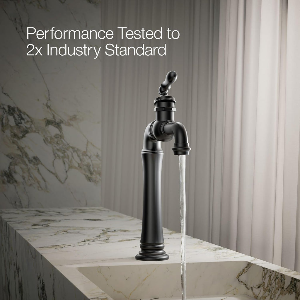 KOHLER K-72763-9M-BL Artifacts Gentleman's Single-Handle Bathroom Sink Faucet, 1.2 GPM, Vintage Inspired, Matte Black