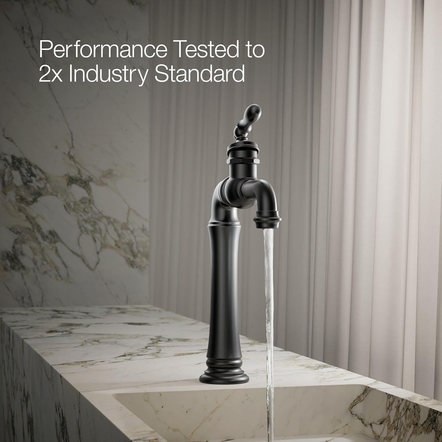 KOHLER K-72763-9M-BL Artifacts Gentleman's Single-Handle Bathroom Sink Faucet, 1.2 GPM, Vintage Inspired, Matte Black