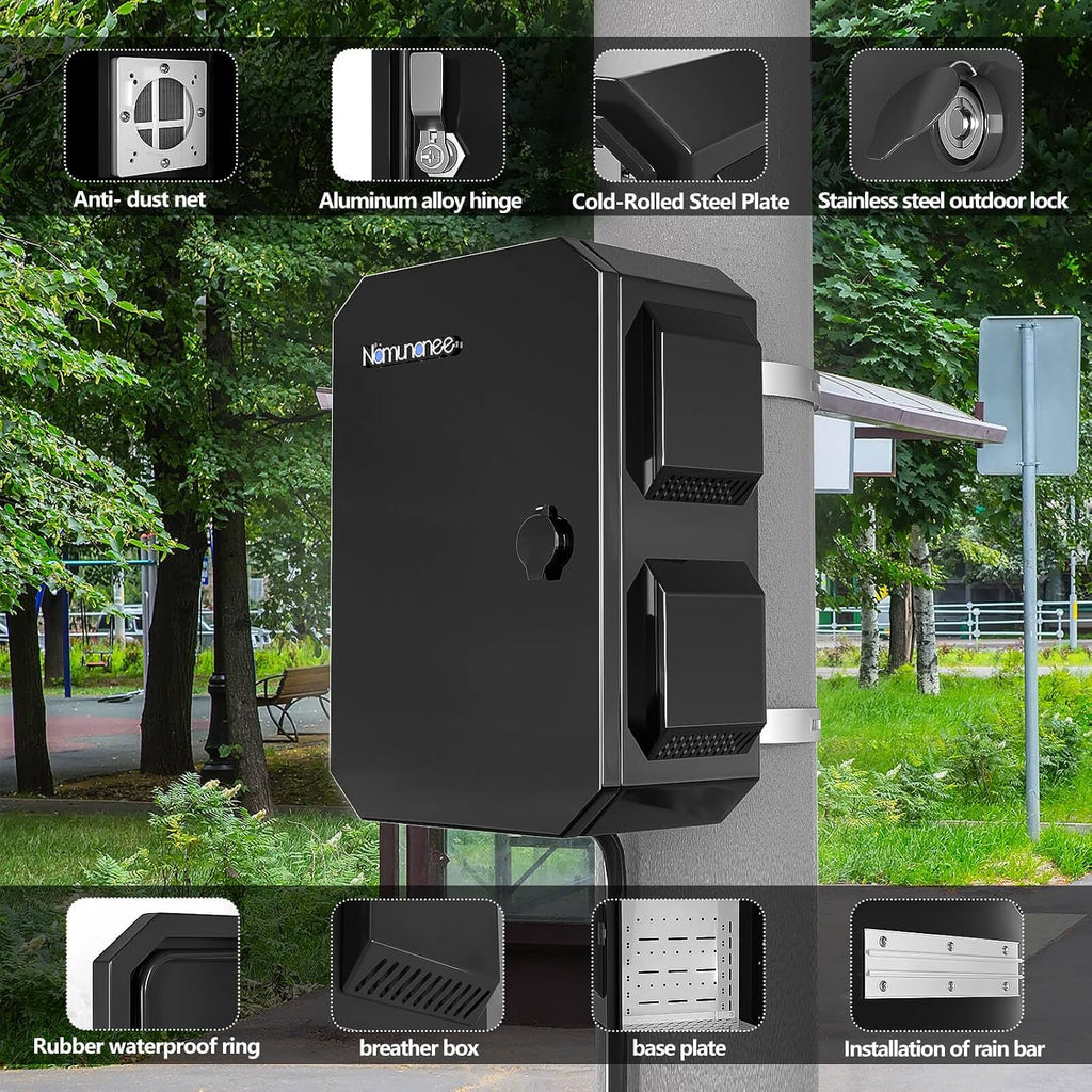 Outdoor Electrical Box, Cold-Rolled Steel Plate, Aluminum Alloy Back Beam, One-Piece Ventilation Design, IP65 Waterproof, Wall/Pole Mounted (15.7' x 12' x 8')