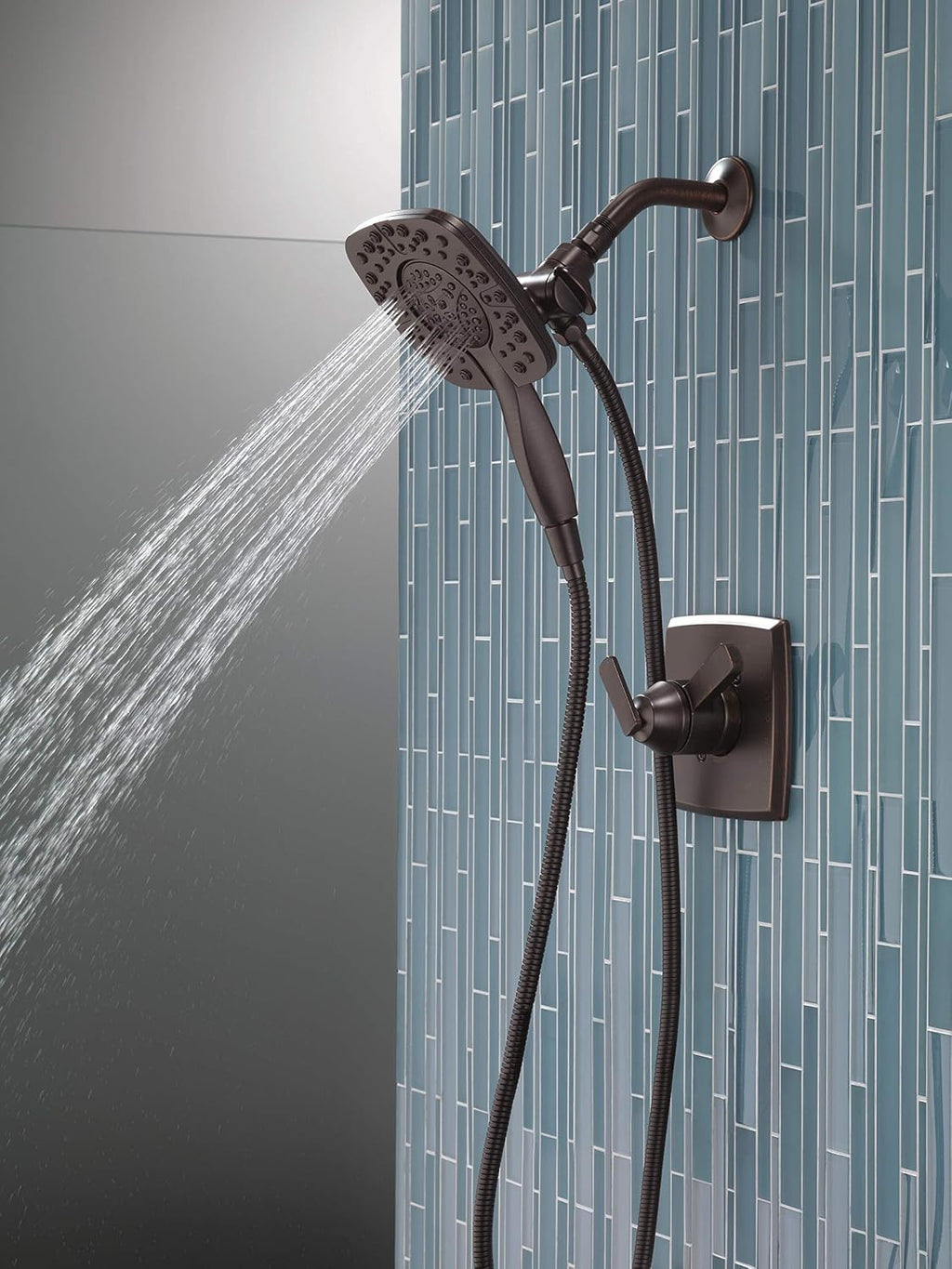 DELTA Ashlyn 17 Series Dual-Function Shower Trim Kit with 2-Spray Touch-Clean In2ition 2-in-1 Hand Held Shower Head with Hose, Venetian Bronze T17264-RB-I (Valve Included)