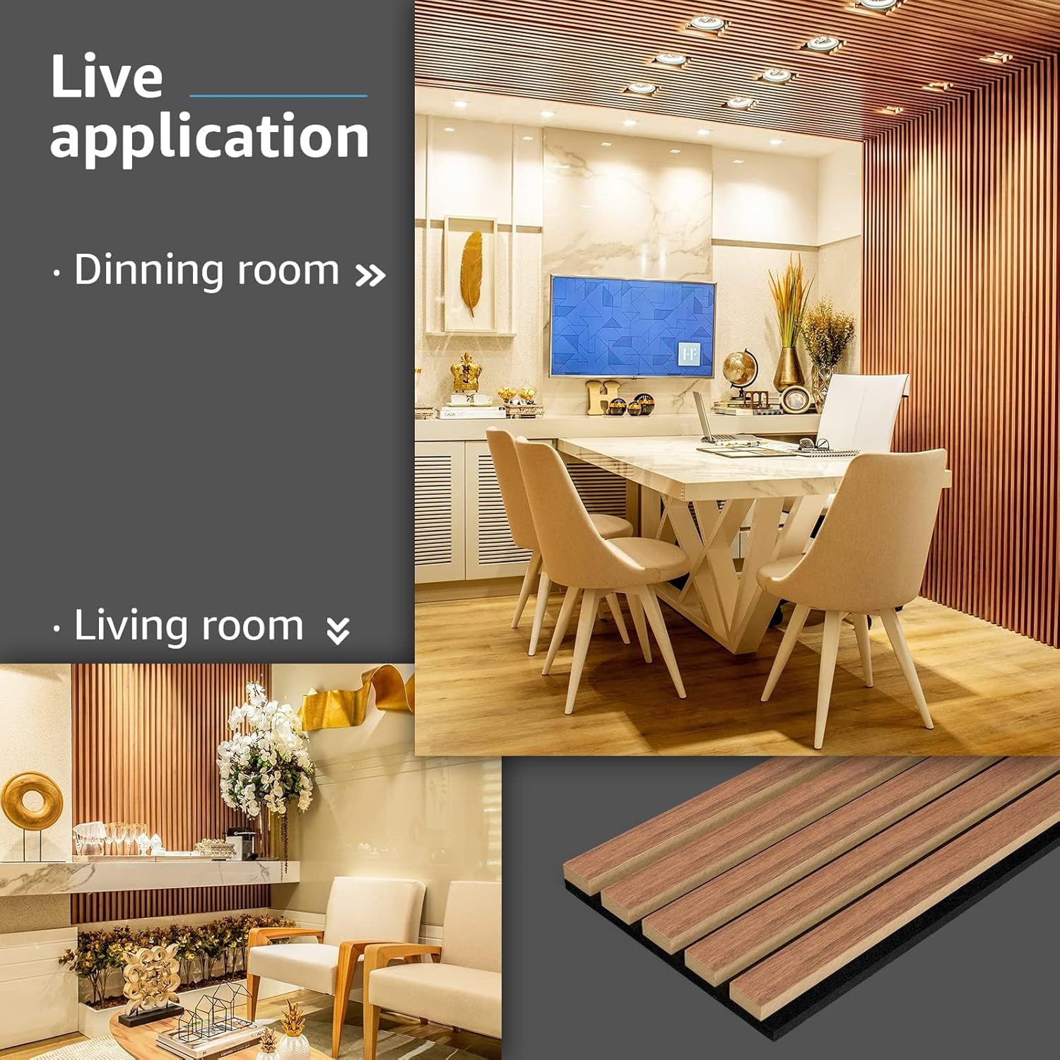 Art3d 6-Piece Wood Slat Acoustic Panels for Stylish Decor and Noise Reduction, 3D Textured Panel for Ceiling and Wall, Walnut