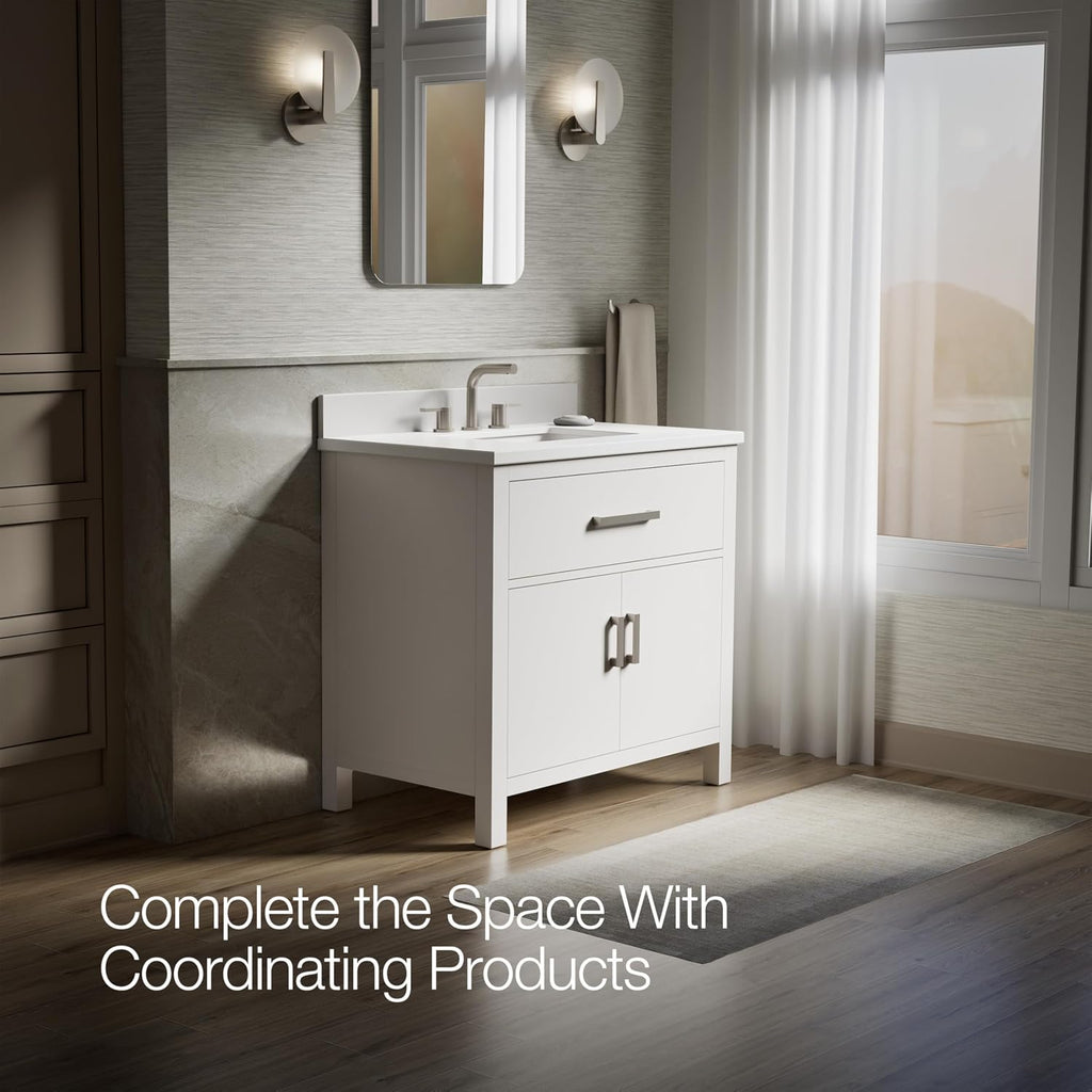 Kohler Kresla 36 Inch Bathroom Vanity Cabinet with White Single Sink and Quartz Top, Modern Bathroom Storage, White