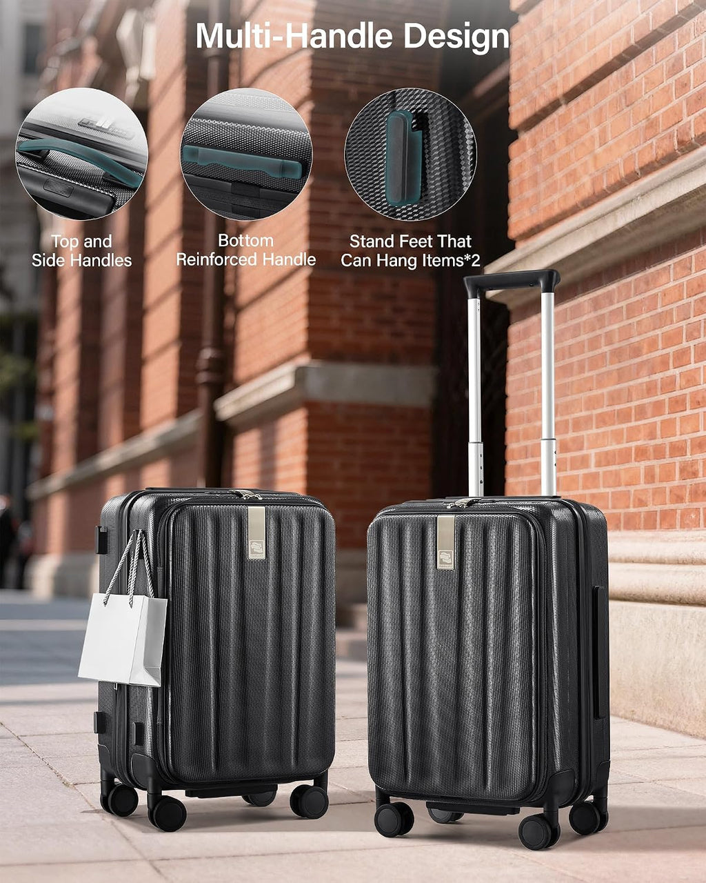 Hanke 20 Inch Expandable Carry On Luggage Airline Approved Top Opening Hard Shell Suitcases with Wheels Lightweight Travel Luggage Carry On Suitcase for Woman Men-Jet Black