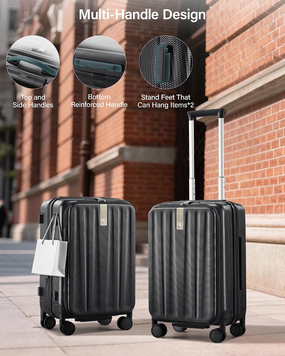 Hanke 20 Inch Expandable Carry On Luggage Airline Approved Top Opening Hard Shell Suitcases with Wheels Lightweight Travel Luggage Carry On Suitcase for Woman Men-Jet Black