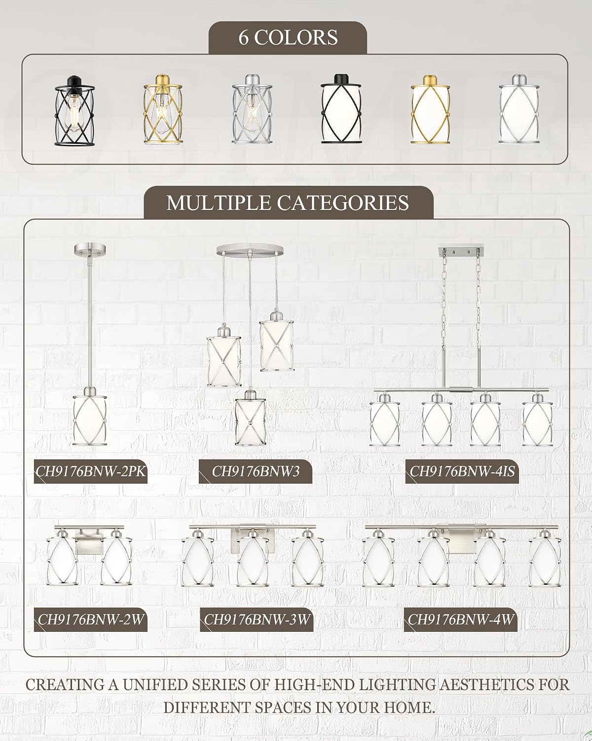 6-Light Brushed Nickel Bathroom Light Fixtures Over Mirror, 42' UL-Listed Modern Wall Sconce Lights with Milk White Frosted Glass and Metal Cage for Bath, Hardwire E26, CH9176BNW-6W