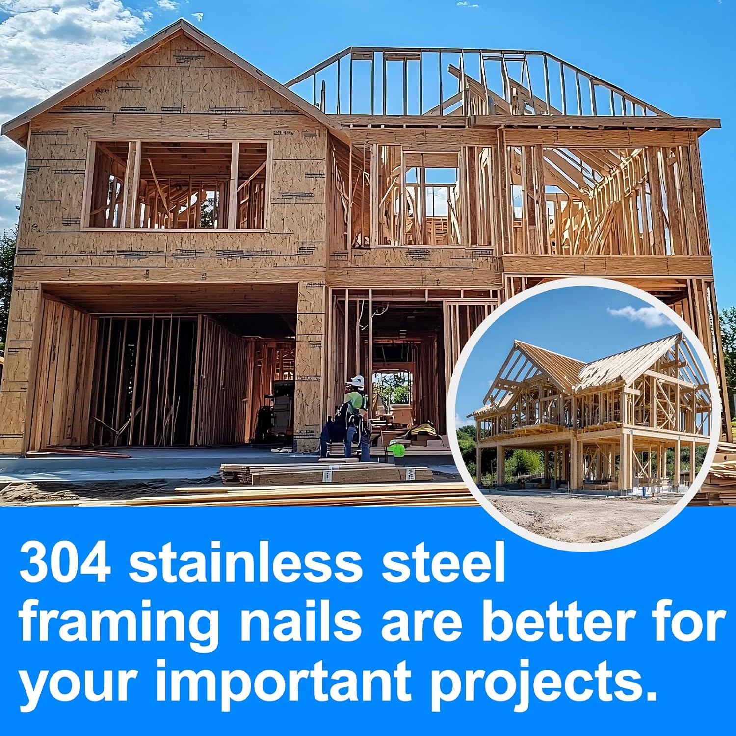34-30 Degree Framing Nails 304 Stainless Steel D Head 3-1/4' Ring Shank Paper Tape Strip Nails 1000 PCS for 30 to 34 degree Framing Nailer