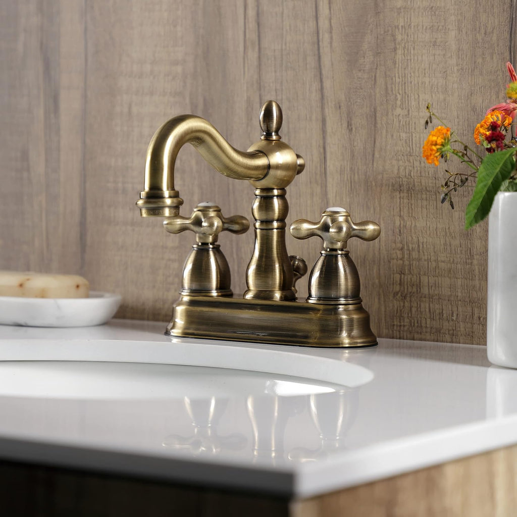 Kingston Brass KB1603AX 4 in. Centerset Bathroom Faucet, Antique Brass,4-Inch Center