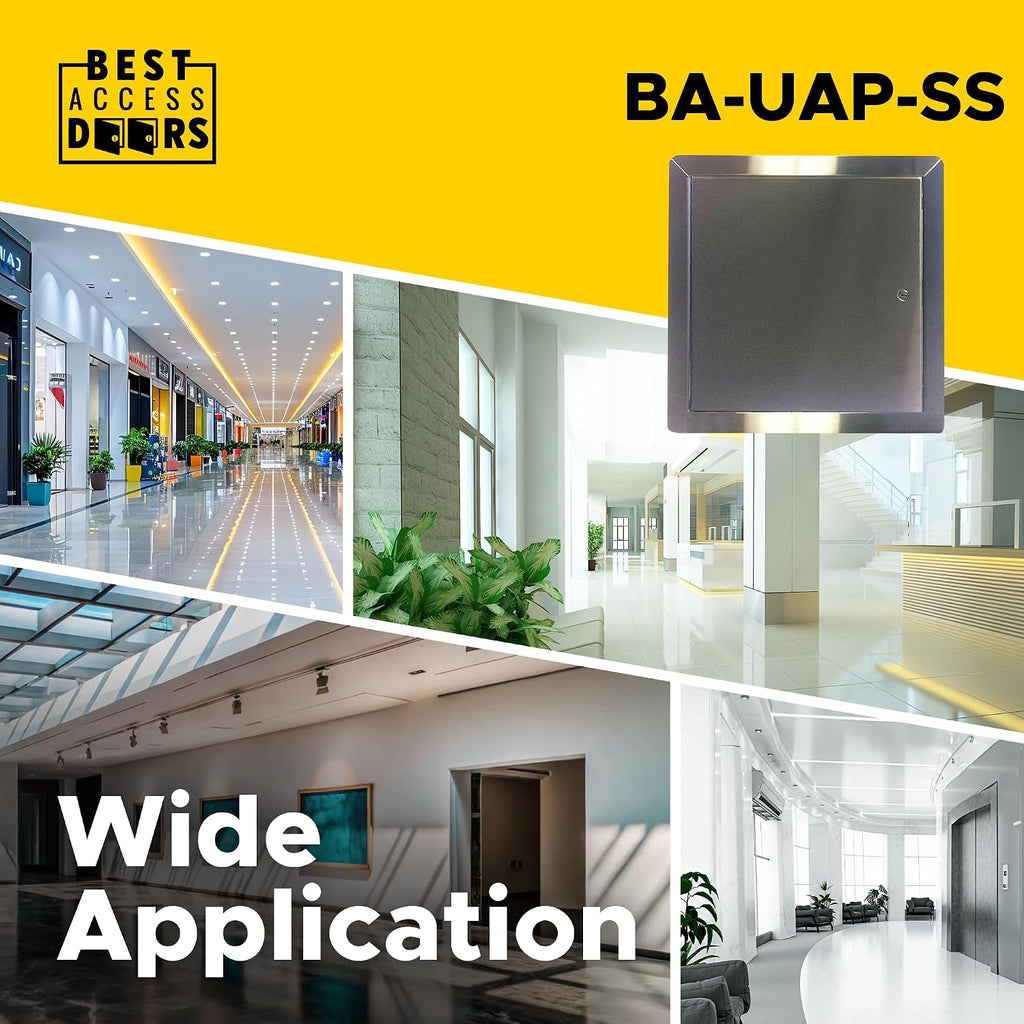 Best 8' x 8' Universal Access Panel with Flange, 16-Gauge 304 Stainless Steel Access Door for Non-Rated Wall/Ceiling, LEED Compliant Panel with Hidden Pin Hinge, Screwdriver Latch, BA-UAP-SS-FBA