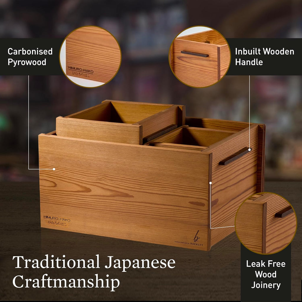 Wooden Ice Bucket for Parties – Insulated Beer & Champagne Cooler, No Condensation – Handcrafted Drink Bucket & Wine Chiller, Hosting Essentials, Mimosa Bar Supplies (Himuro 3-in-1)