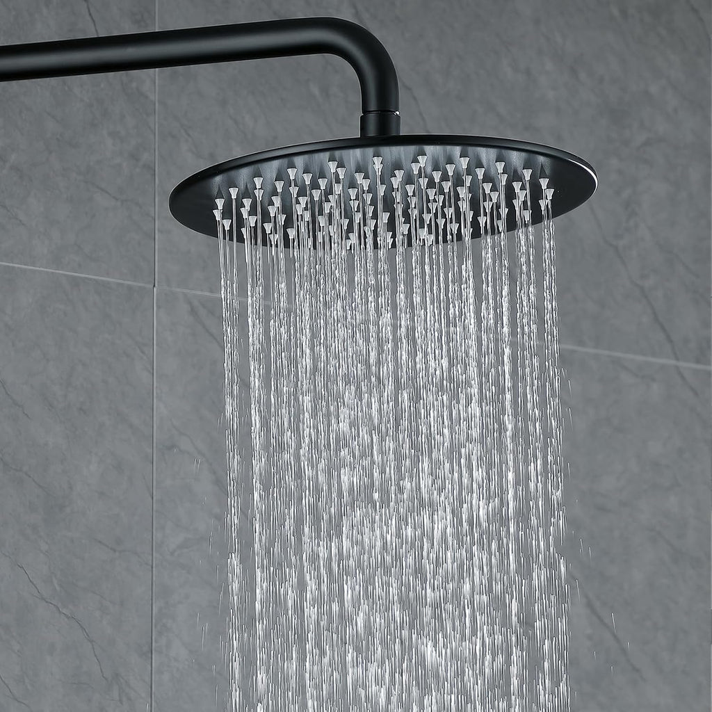 RBROHANT Exposed Shower System with Tub Spout, Matte Black Exposed Pipe Shower Faucet with 3 Functions Brass Shower Valve, Shower Height Adjustable, Wall Mounted