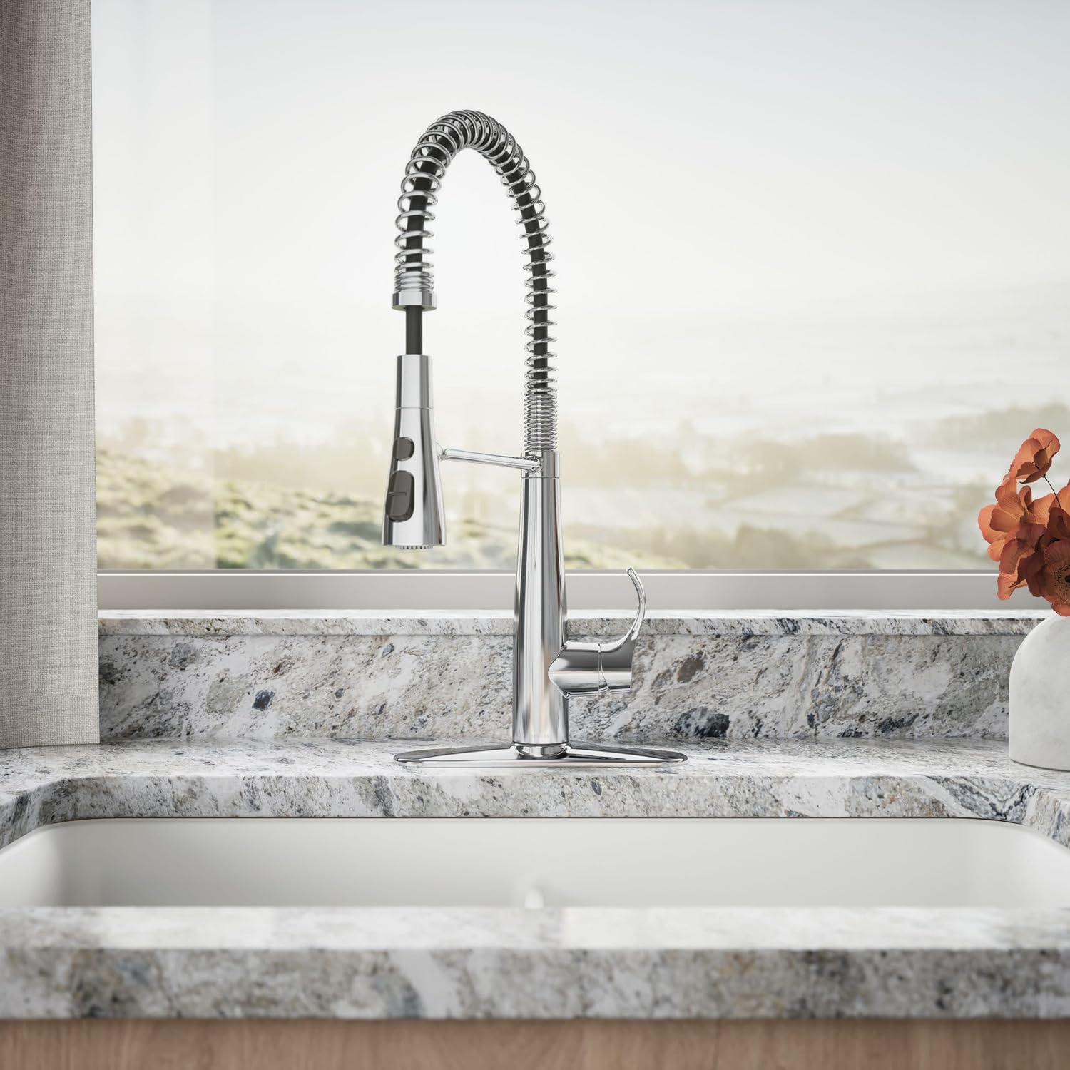 KOHLER 22033-CP Simplice Semi Professional Kitchen Sink Faucet, Pre-Rinse Kitchen & Commercial Faucet, Three Function Sprayhead, Polished Chrome