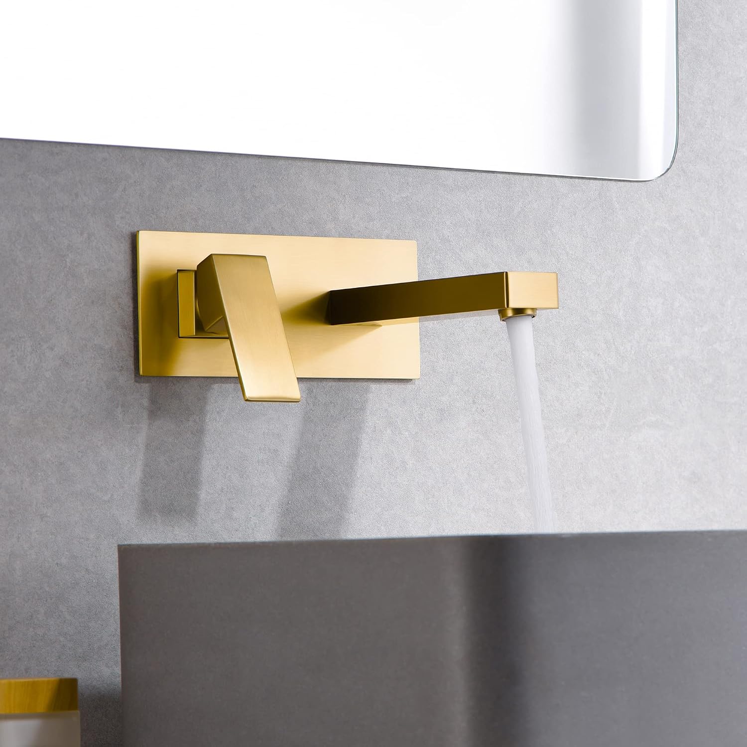 sumerain Wall Mount Bathroom Sink Faucet Brushed Gold and Rough in Valve Included, Left-Handed Single Handle