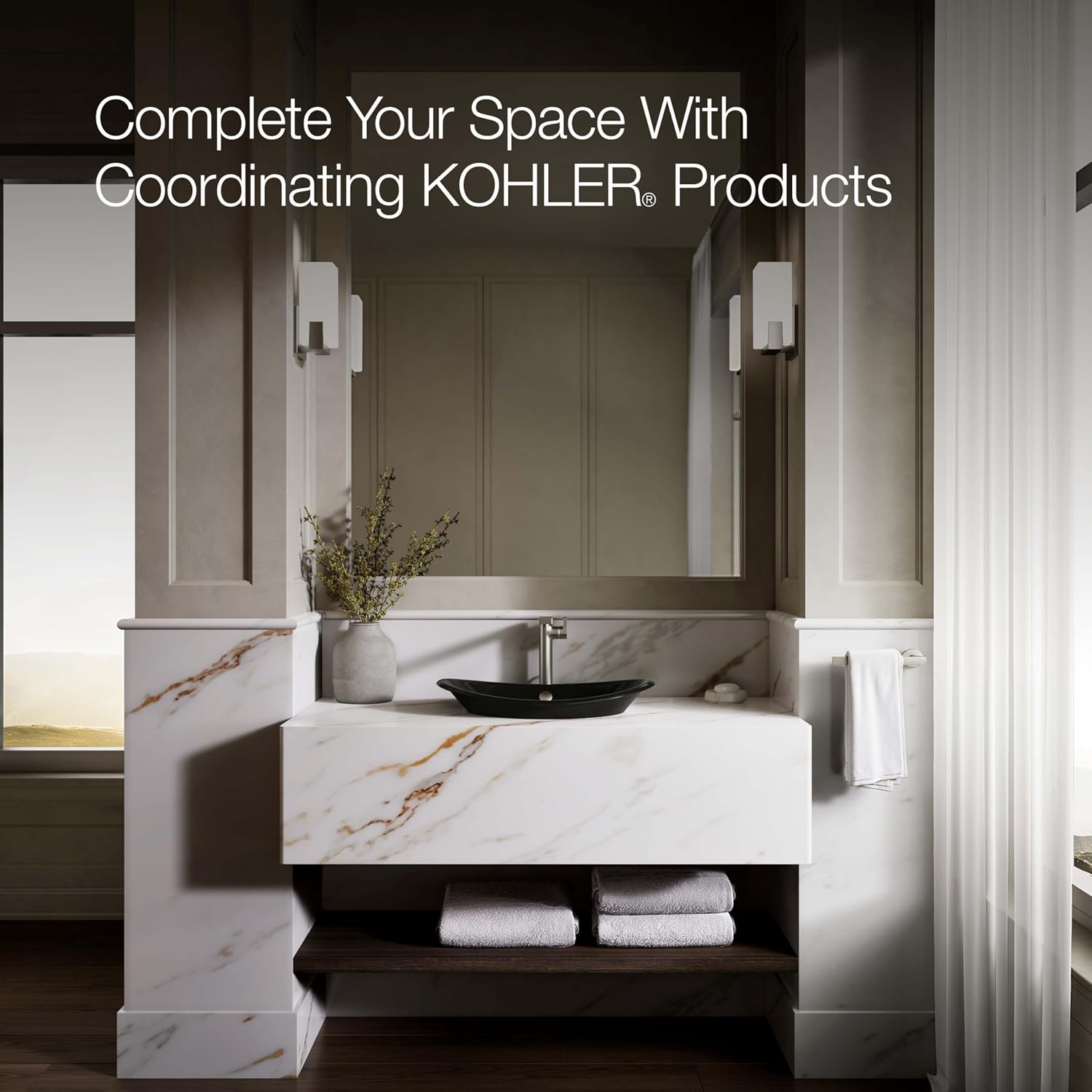 KOHLER K-5403-P5-7 Iron Plains Wading Pool Oval Bathroom Sink with Iron Black Painted Underside, Black Black