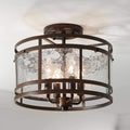 Franklin Iron Works Elwood Finish Rustic Industrial Ceiling Light Semi-Flush Mount Fixture Oil Rubbed Bronze 13 1/4' Wide Water Glass Drum for Cottage Core House Bedroom Hallway Living Room Bathroom
