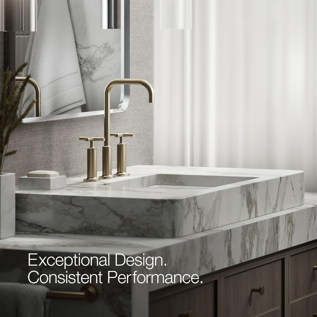 KOHLER K-14408-3-BN Purist® Widespread Bathroom Sink Faucet, 3-Hole, Widespread High Cross Handles and High Gooseneck Spout, 1.2 GPM, Vibrant Brushed Nickel