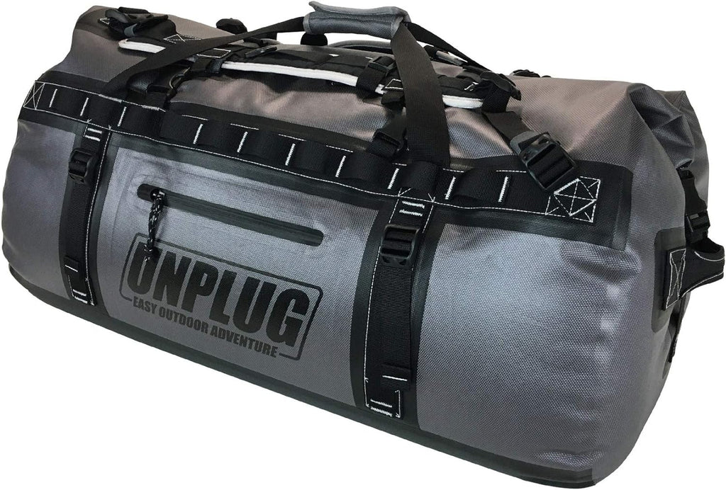 UNPLUG Ultimate Adventure | 1680D Heavy Duty Waterproof Bag | Large Travel Bag which can be Used for Camping, Motorcycling, Boating, or Hunting|110L Storm Grey