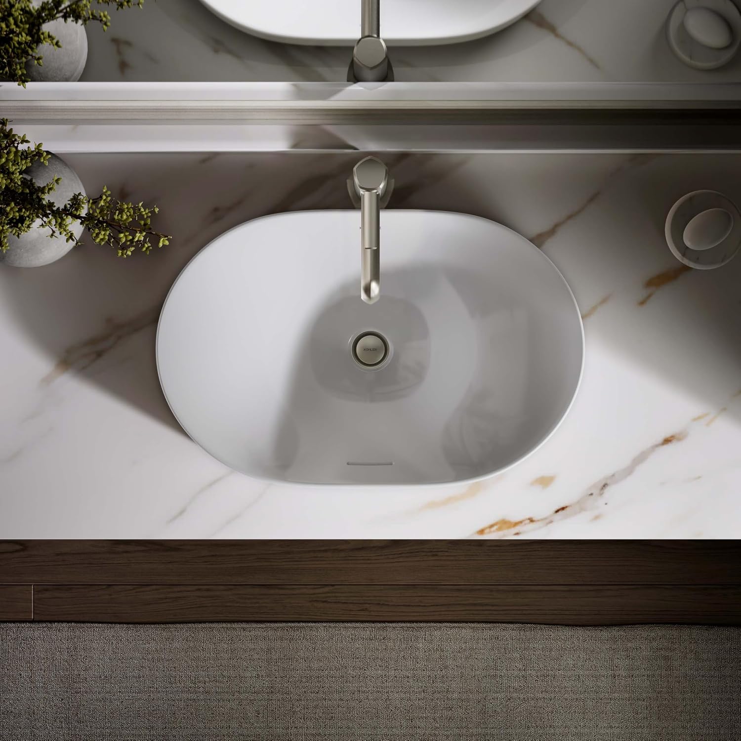 KOHLER 31701-0 Chalice 22-3/4' Oval Bathroom Vessel Sink, Above Counter Vanity Sink Basin, with Overflow, No Faucet Holes, White