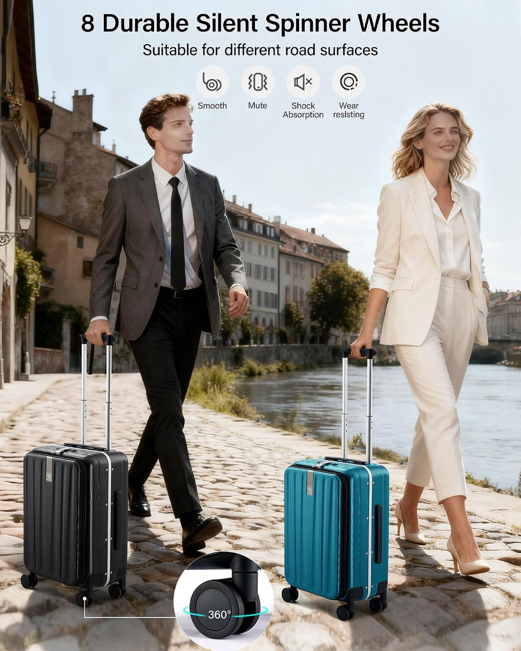 Hanke 26 Inch Large Checked Luggage PC Hard Shell Luggage Top Opening Travel Luggage Suitcases with Wheels for Woman Men.(Jet Black)
