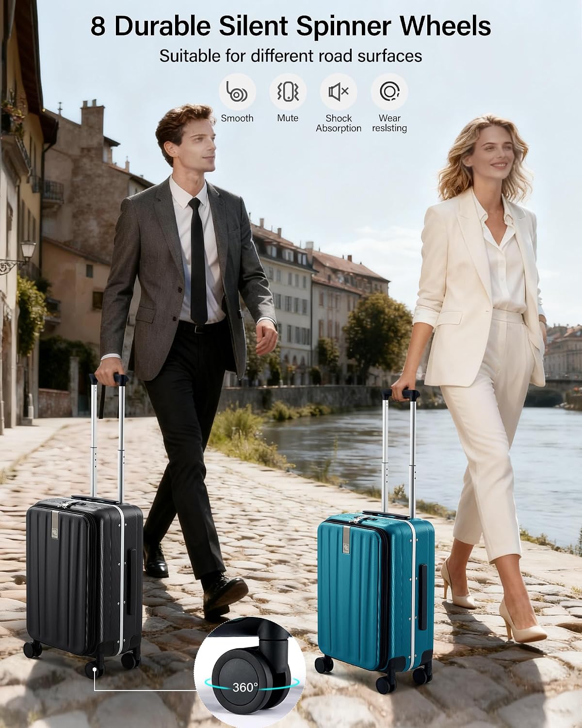 Hanke 20 Inch Carry On Luggage Hard Shell Top Opening Aluminum Frame Hardside Suitcase with Spinner Wheels, Durable Rolling Luggage for Men & Women Travel, Christmas & Birthday Gifts, Caribbean Blue