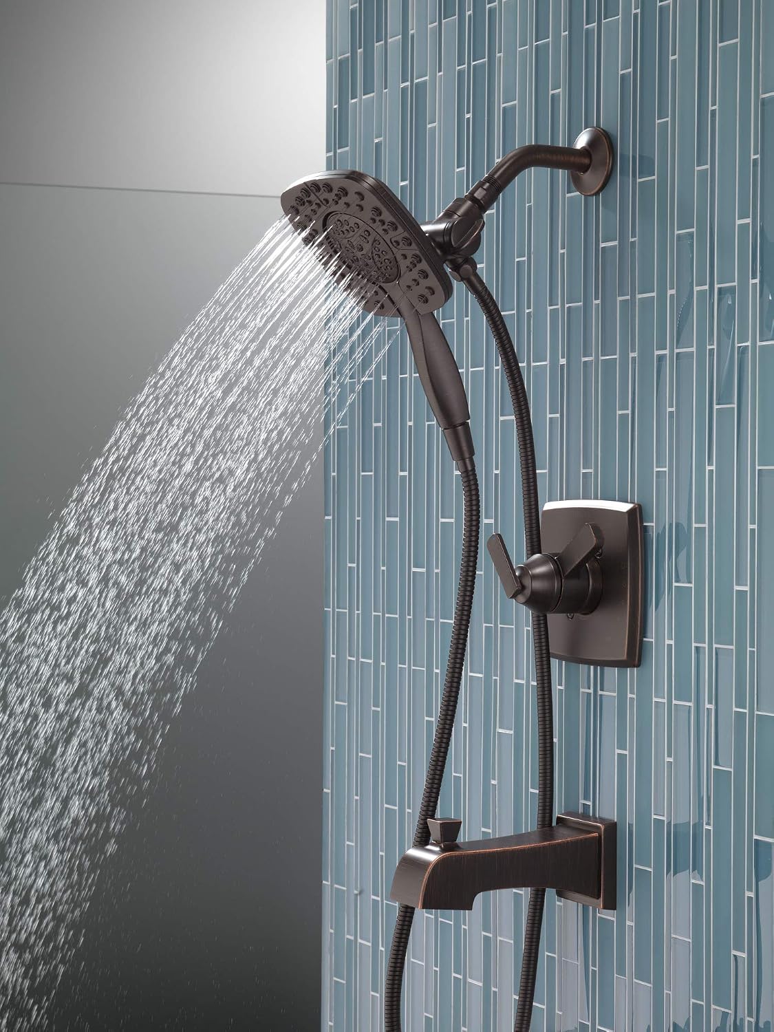 Delta Faucet Ashlyn 17 Series Dual-Function Tub and Shower Trim Kit with 2-Spray Touch-Clean In2ition 2-in-1 Hand Held Shower Head with Hose, Venetian Bronze T17464-RB-I (Valve Not Included)