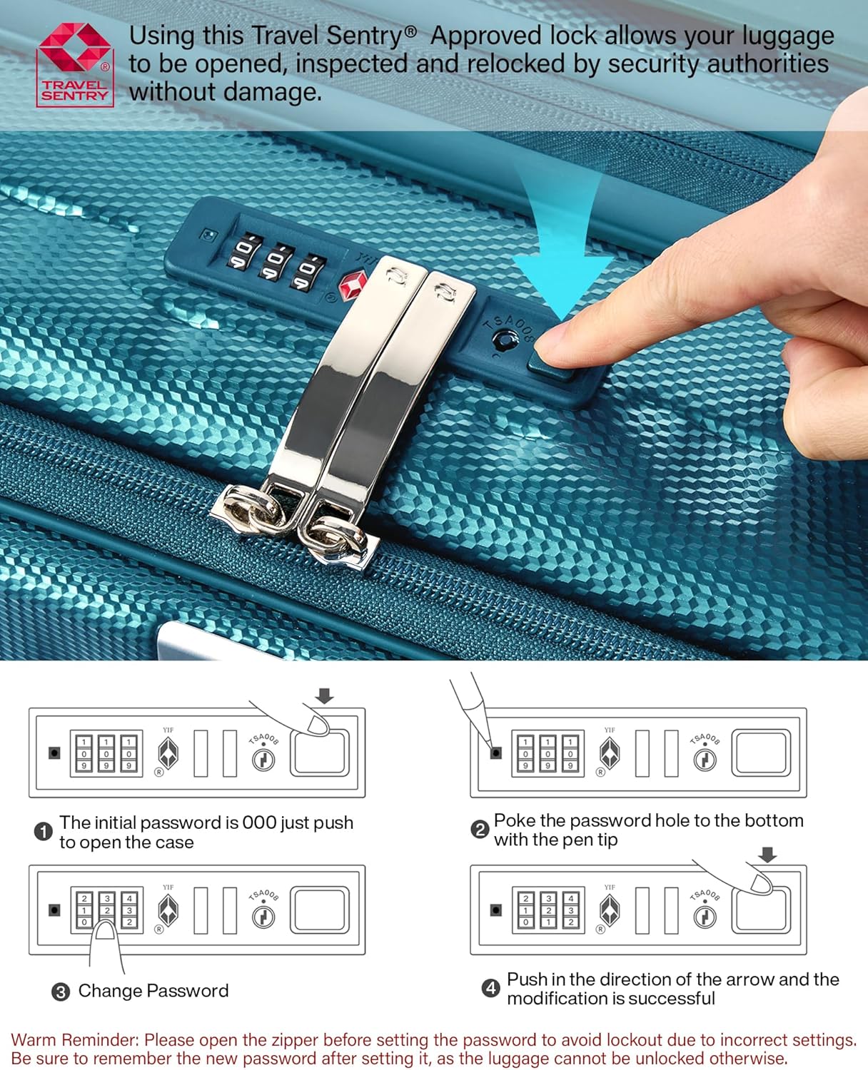 Hanke 24 Inch Expandable Luggage Top Opening Checked Bag Luggage Hard Shell Suitcases with Wheels Lightweight Travel Luggage Medium Suitcase with Lock for Woman Men-Caribbean Blue